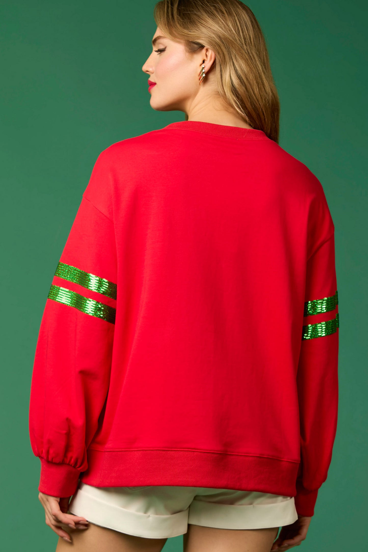 Sudadera informal con cuello redondo y lentejuelas navideñas para mujer Otoño Invierno