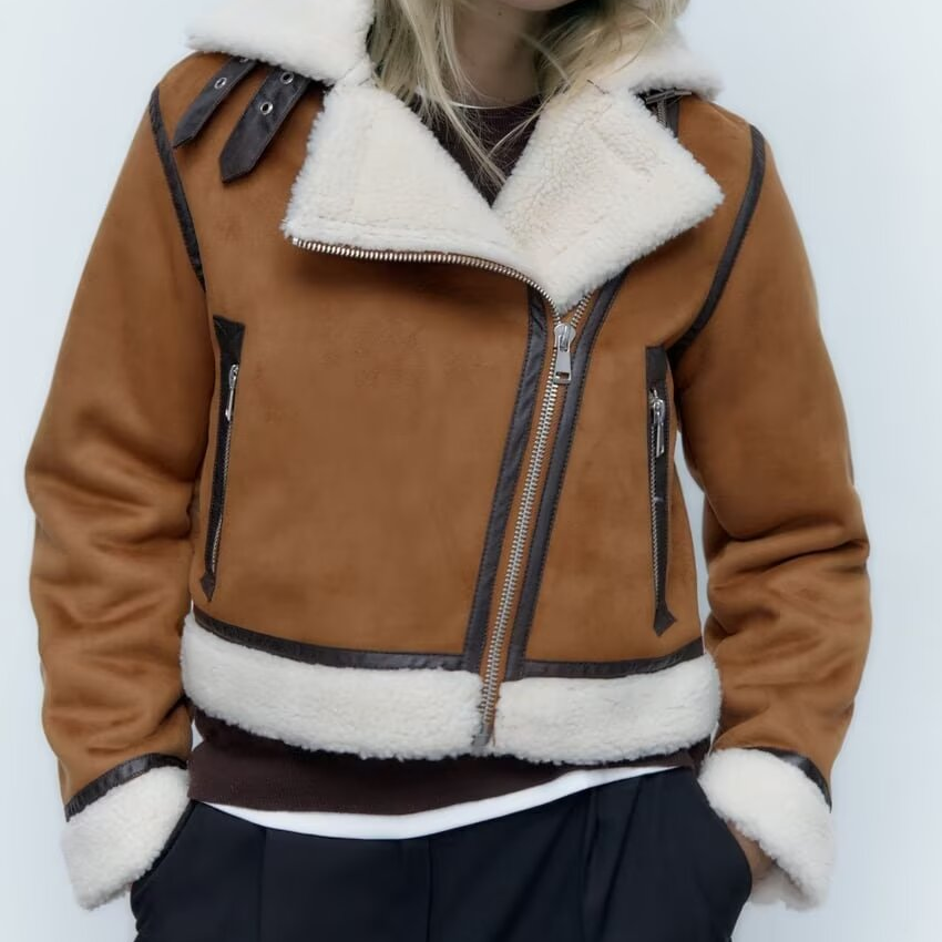 Women Winter Double Sided Short Warm Faux Shearling Jacket