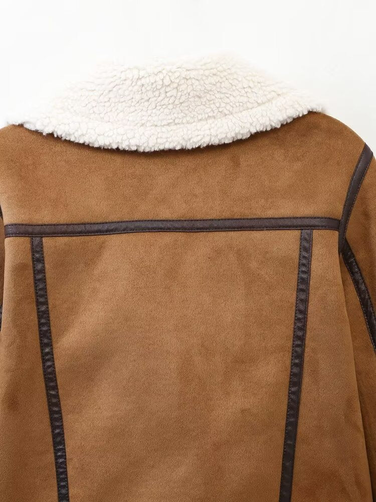 Women Winter Double Sided Short Warm Faux Shearling Jacket