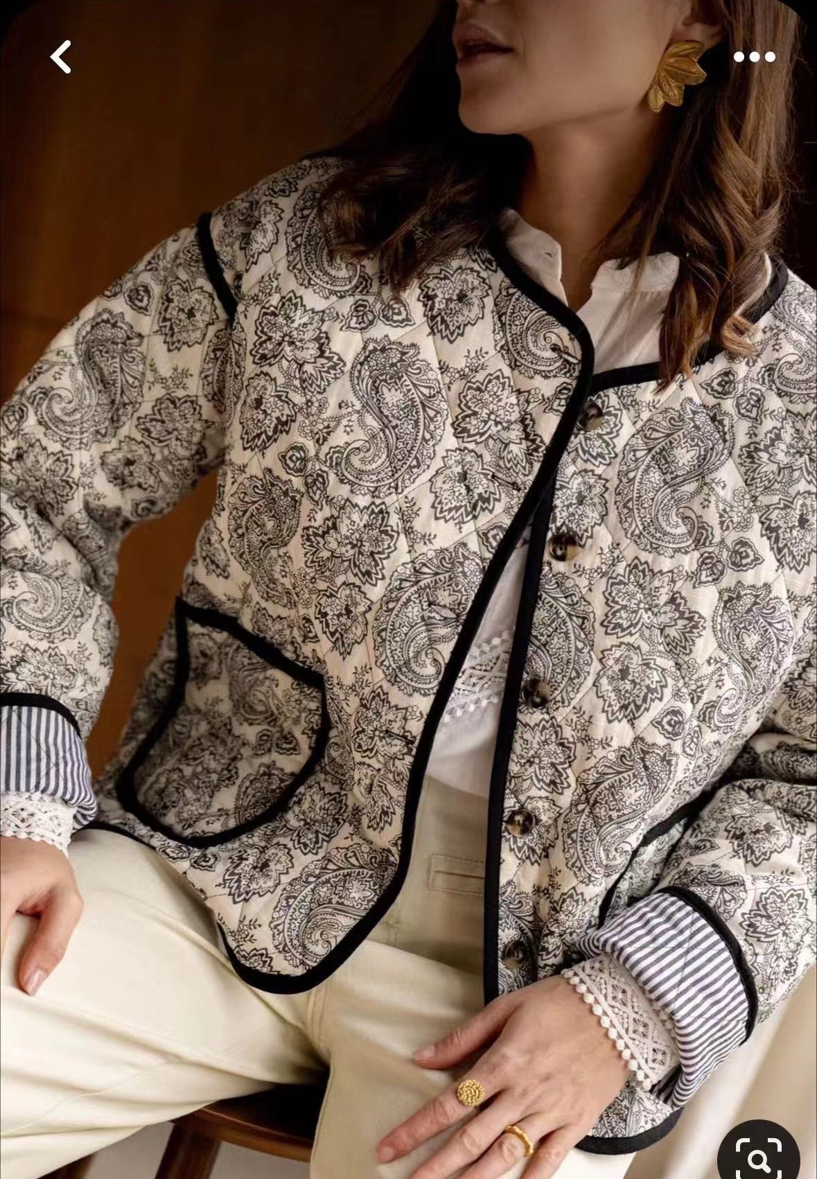 Women Clothing Autumn Winter Printed Cotton Padded Coat