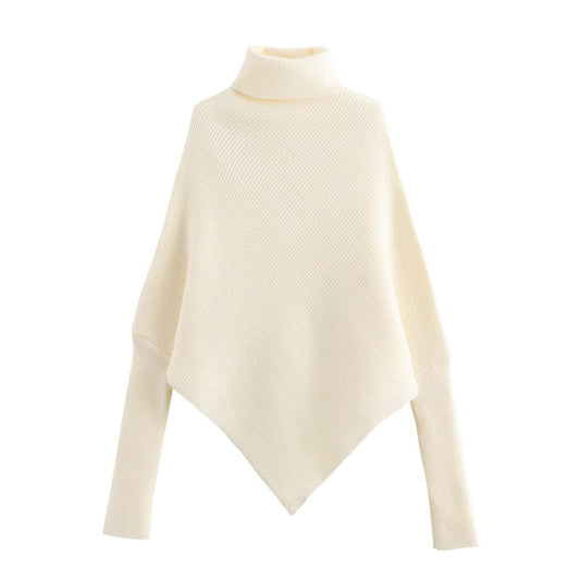 Women Autumn Winter Turtleneck Solid Color Sweater Irregular Asymmetric Hem Long Sleeve Sweater