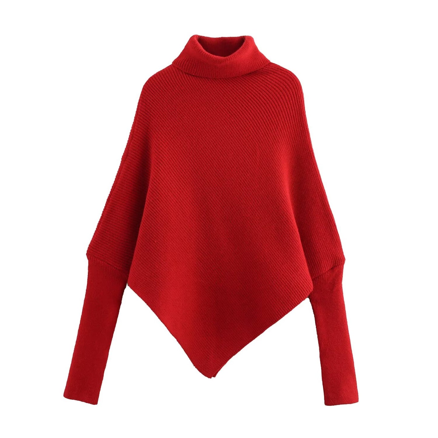 Suéter de cuello alto de color sólido para mujer, suéter de manga larga con dobladillo asimétrico irregular, otoño e invierno