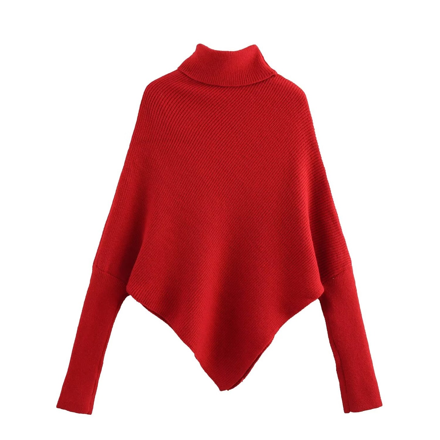 Suéter de cuello alto de color sólido para mujer, suéter de manga larga con dobladillo asimétrico irregular, otoño e invierno