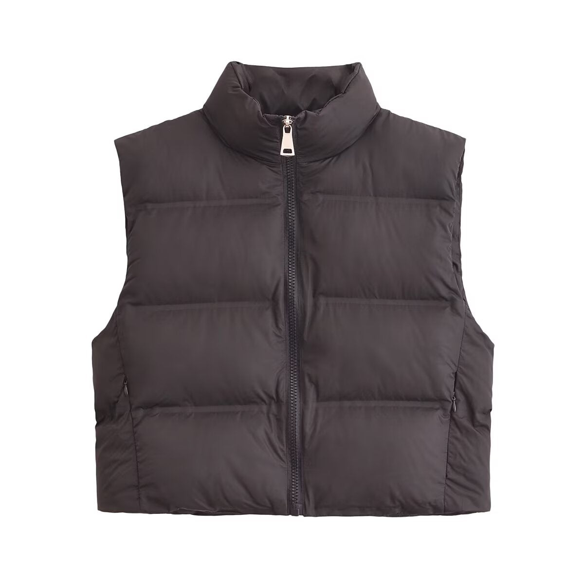 Women Clothing Autumn Winter Zipper Thermal Adhesive Cotton Padded Vest