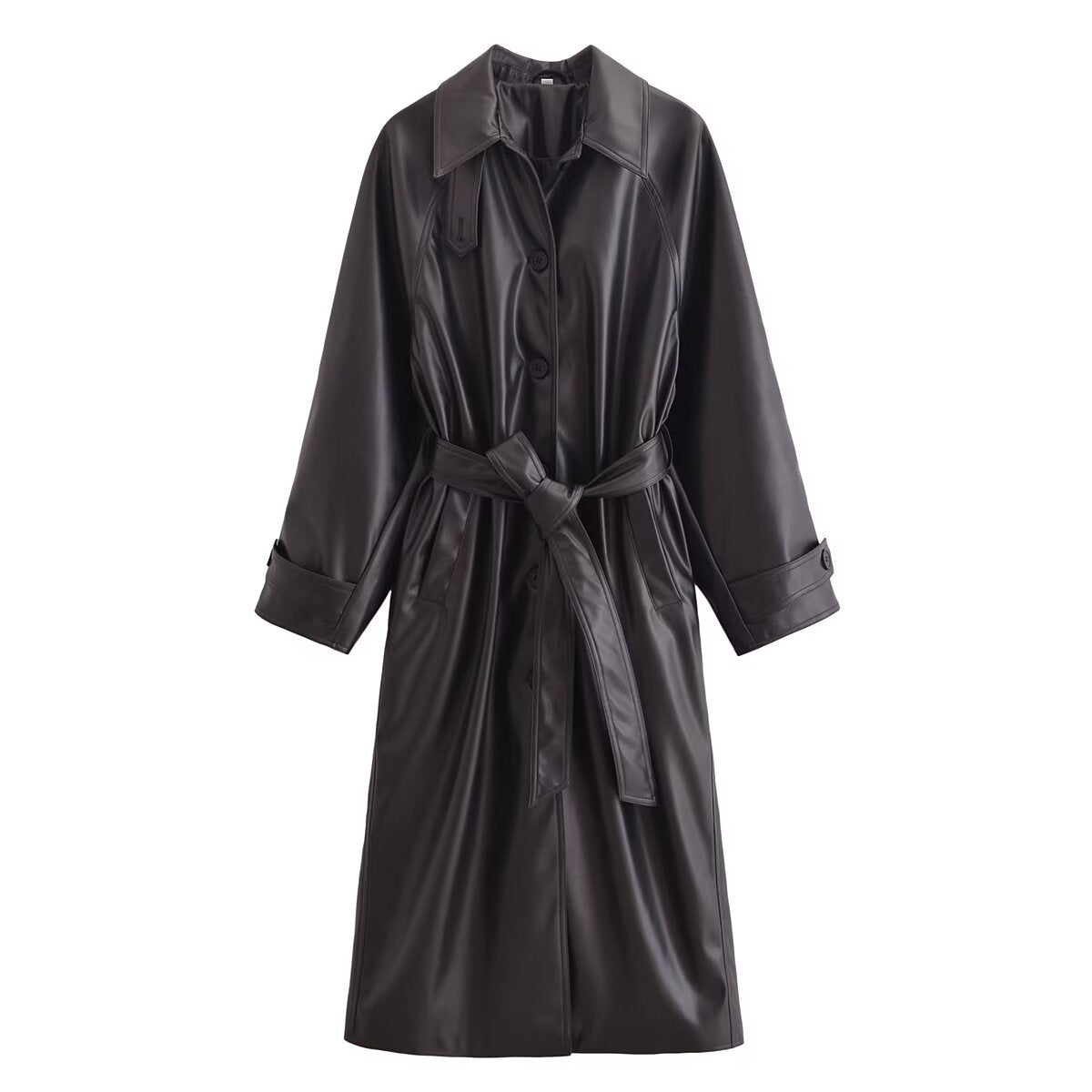 Winter Women Clothing Fashionable Artificial Leather Classic Trench Coat