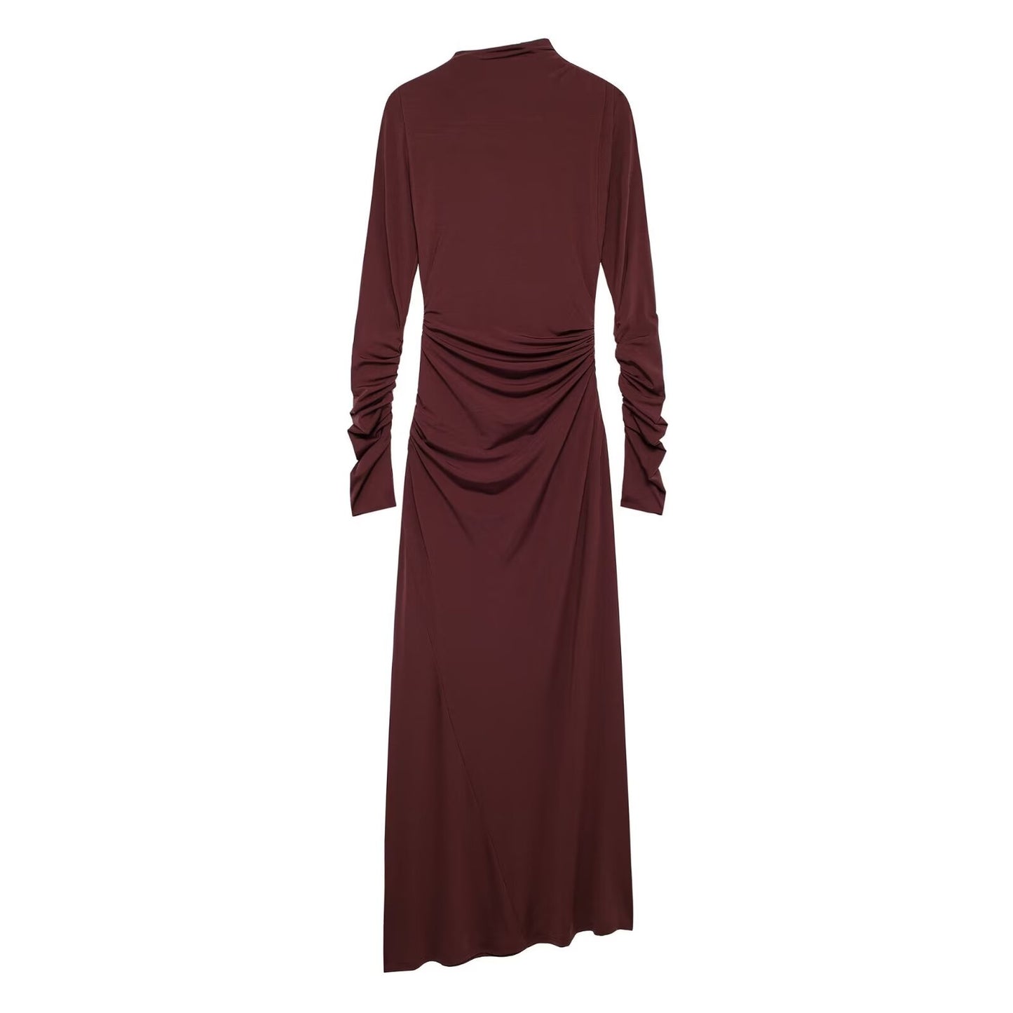 Winter Elegant Half High Collar Long Sleeves Slim Pleated Maxi Dress Women