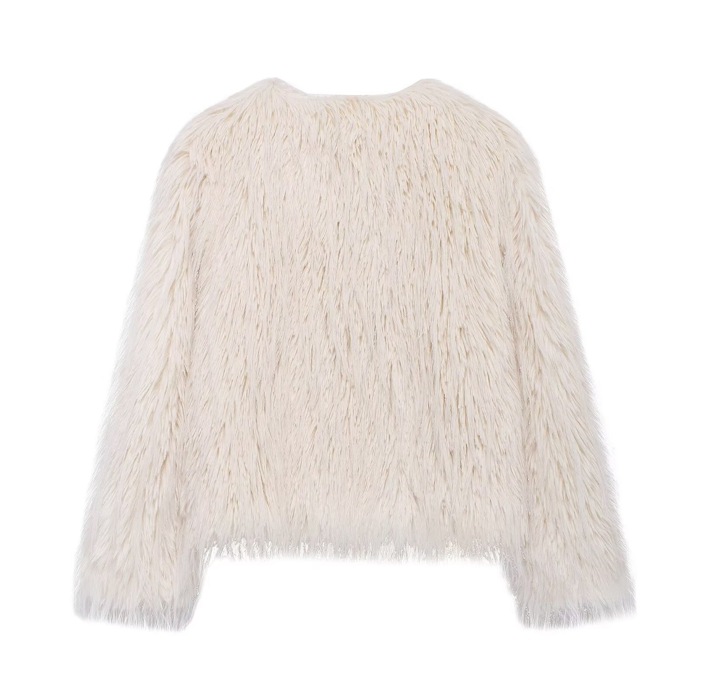 Women Clothing Autumn Winter Retro Crew Neck Long Sleeve All Match Short Furry Artificial Fur Coat