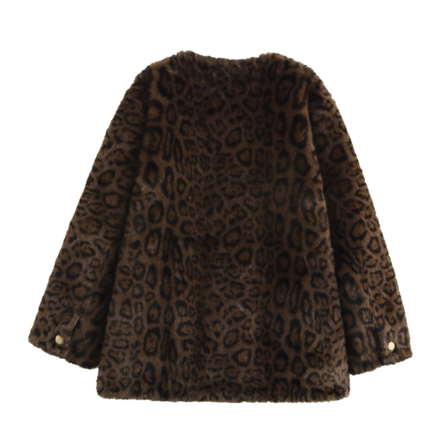 Winter Women Clothing Leopard Print Faux Shearling Jacket V neck Casual Long Sleeve Furry Coat