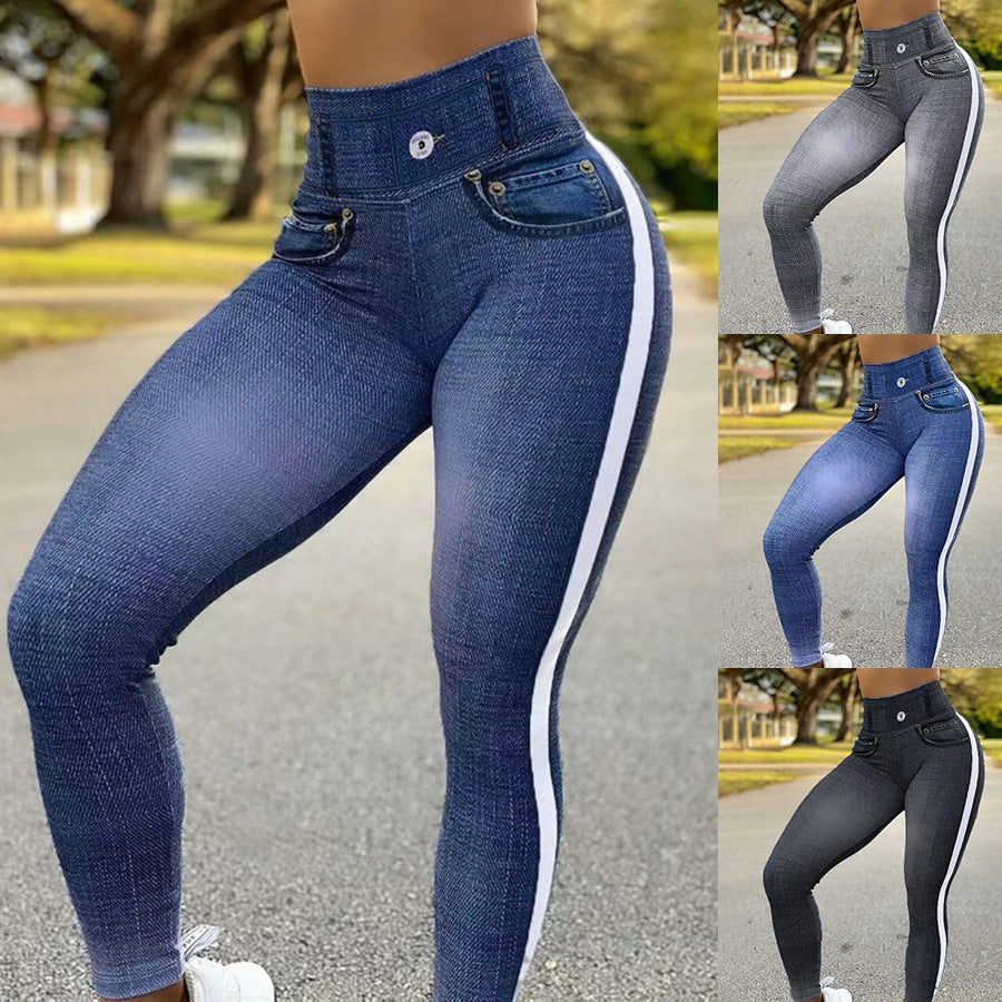 Pantalones de yoga de mezclilla de imitación para correr ajustados de secado rápido para mujer