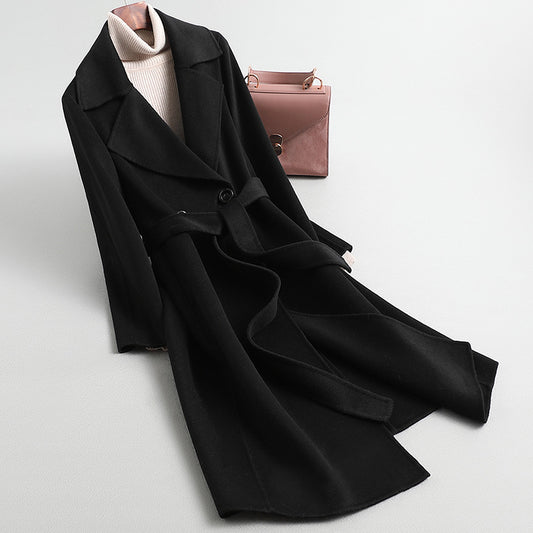 Double-Faced Woolen Goods Cashmere Coat Mid-Length Slim Fit Slimming Hepburn Woolen Coat