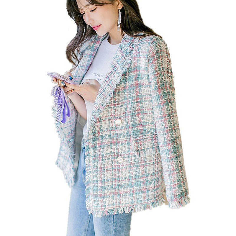 Arrival Korean Star Same Spring Autumn Winter Plaid Tassel Comely Jacket Women Clothing Blazer