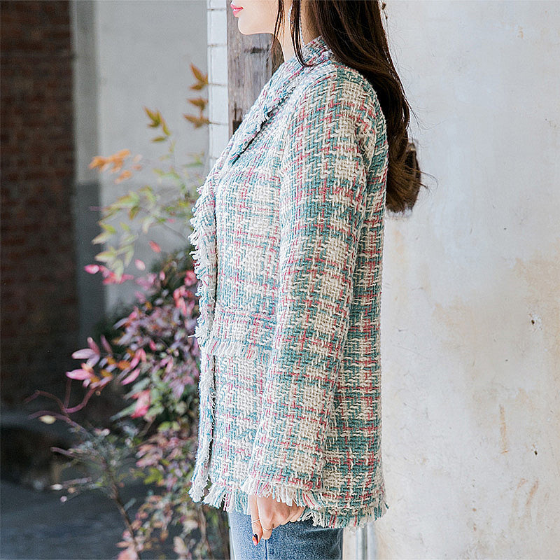 Arrivée étoile coréenne même printemps automne hiver Plaid gland veste belle femmes vêtements Blazer