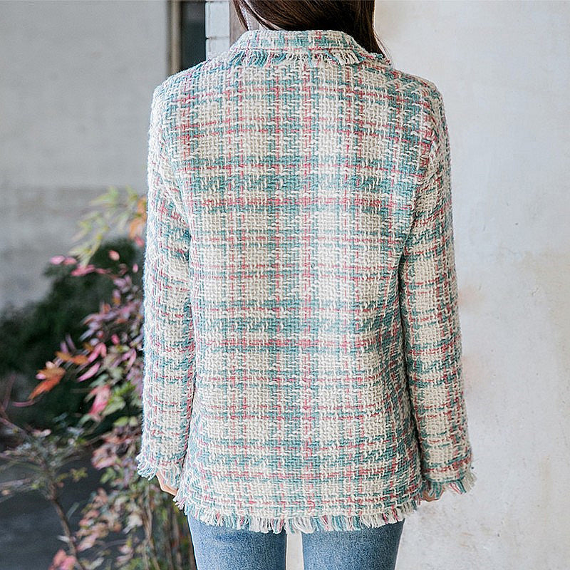 Arrivée étoile coréenne même printemps automne hiver Plaid gland veste belle femmes vêtements Blazer