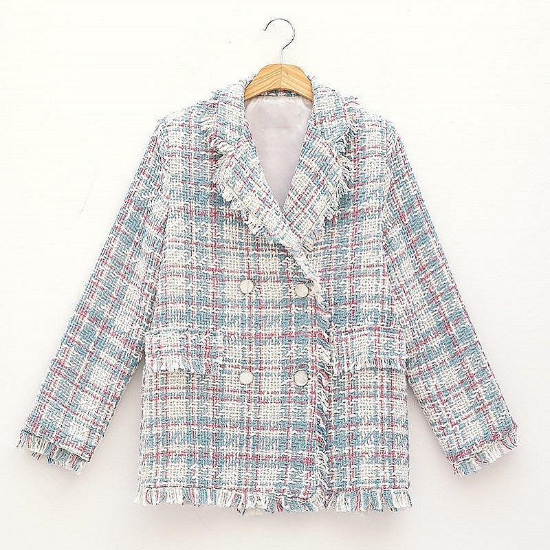 Arrivée étoile coréenne même printemps automne hiver Plaid gland veste belle femmes vêtements Blazer