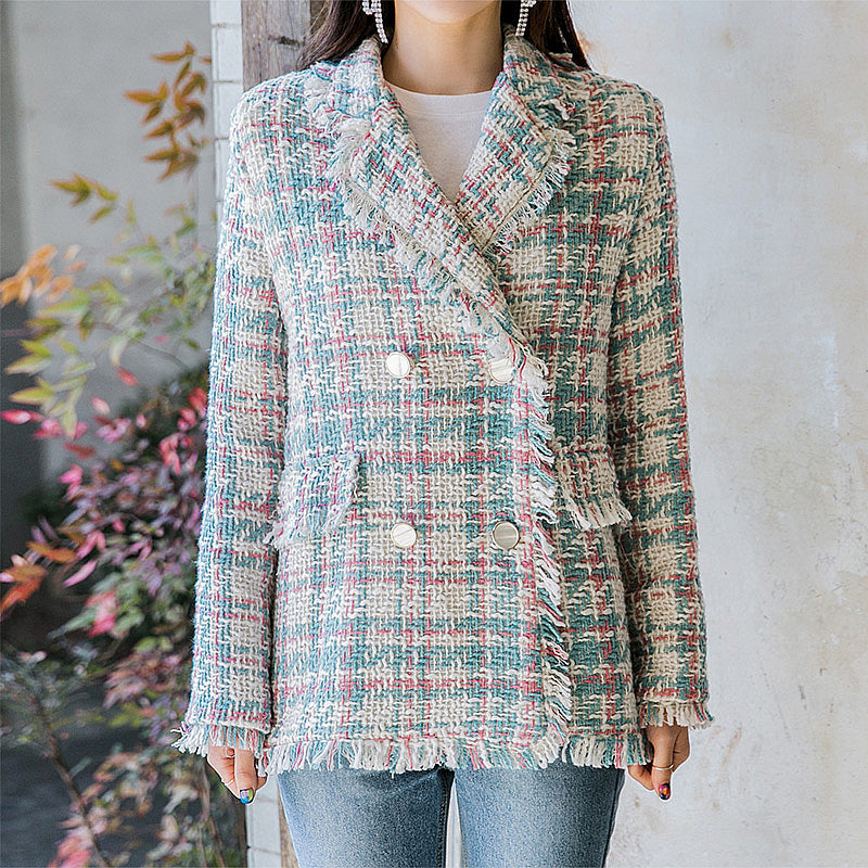 Arrival Korean Star Same Spring Autumn Winter Plaid Tassel Comely Jacket Women Clothing Blazer