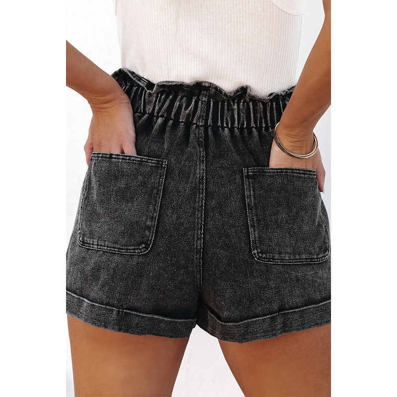 Short taille haute délavé à la mode et polyvalent pour femme