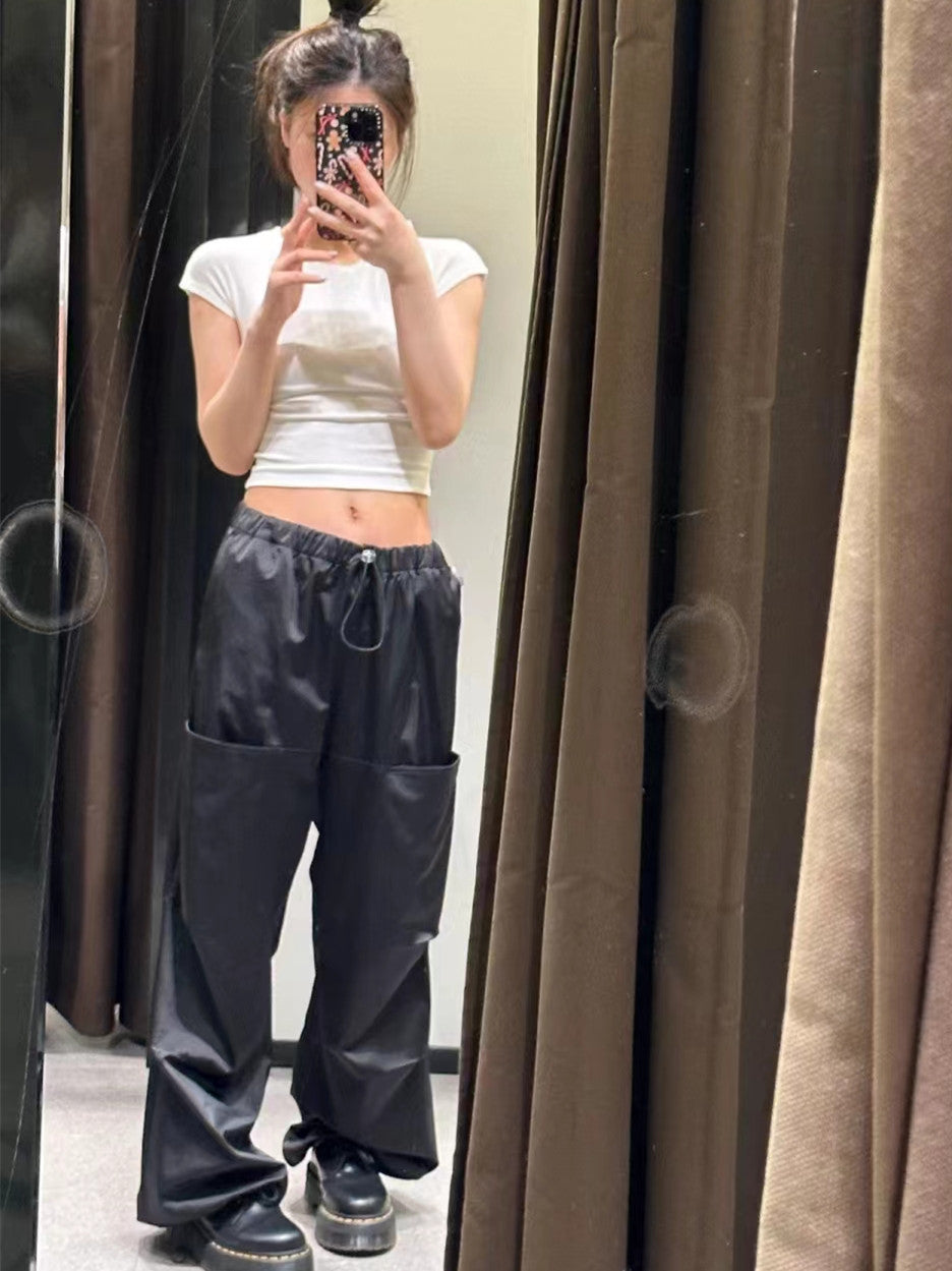 Pantalon large décontracté en satin de soie à la mode pour femmes