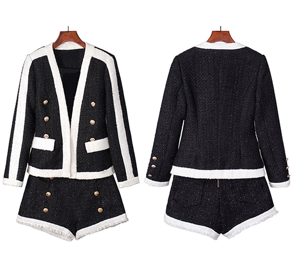 Spring And Autumn Temperament Wool Small Fragrant Milk Fashion Suit New Celebrity Slim Short Coat  Shorts Two Piece Set