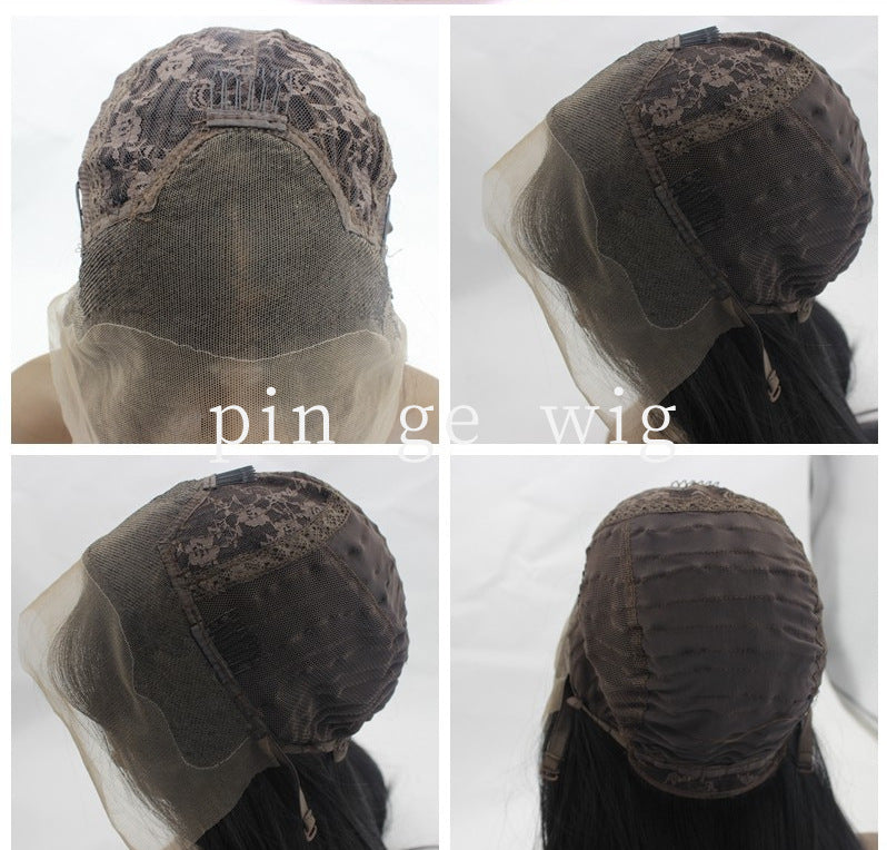 Chemical Fiber High Temperature Silk Long Straight Hair Half Hand Woven Front Lace Wig Headgear