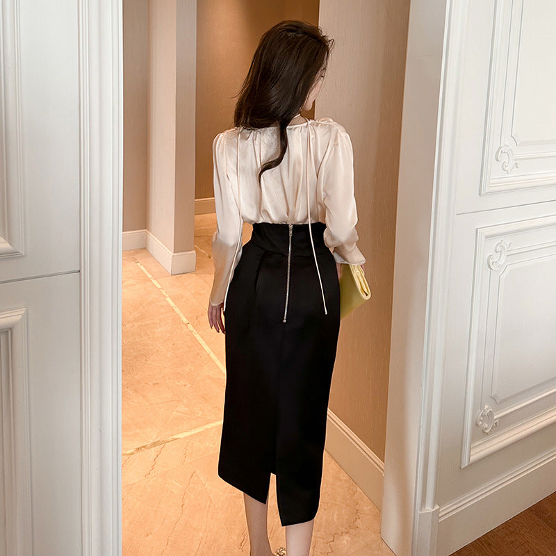 Air High Waist Flattering Sheath Elegant Show Thin Black One-line Step Skirt