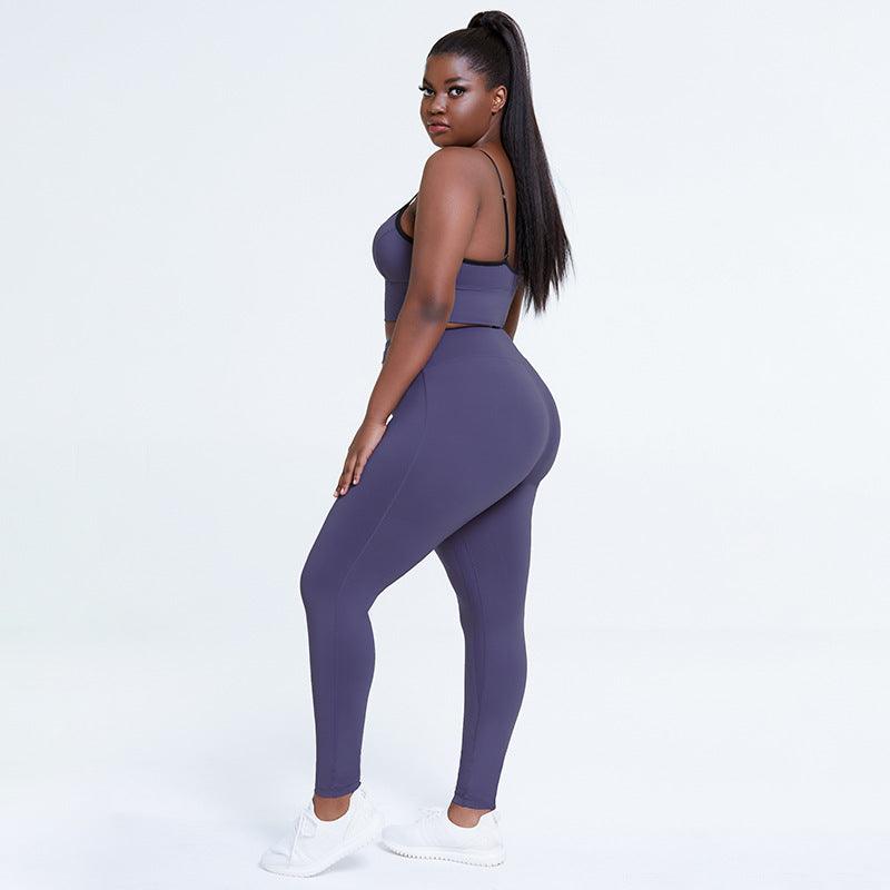 Vêtements de Yoga pour femmes, grande taille, couleur unie, soutien-gorge, pantalon de levage des hanches, costume de musculation