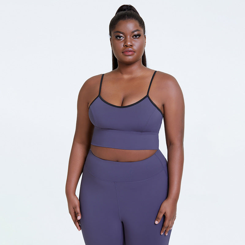 Ropa de yoga para mujer, talla grande, sujetador de color sólido, pantalones de elevación de cadera, traje de culturismo