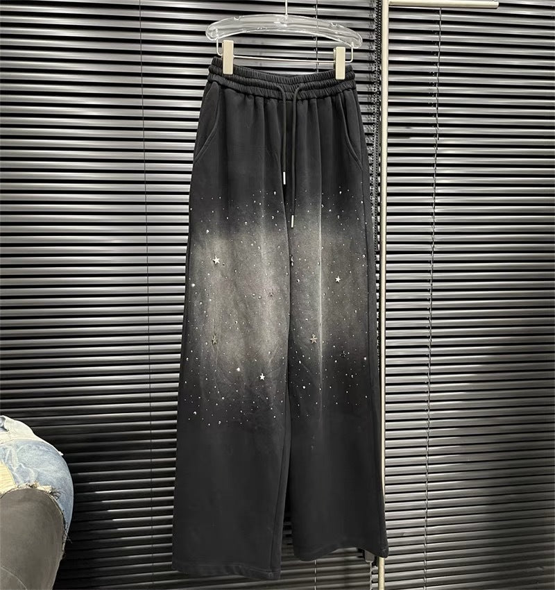 Gradient Color Rhinestone Autumn Loose Casual Wide-leg Pants