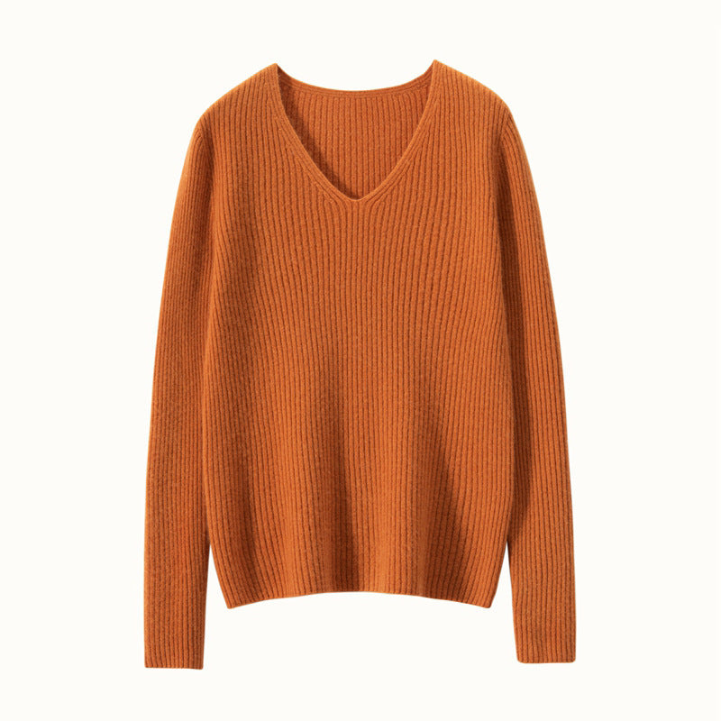 Sunken Stripe Thread Knitted Bottoming Sweater Female