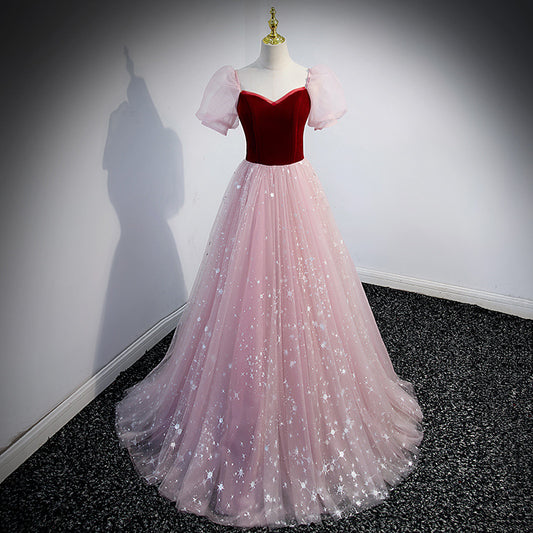 Vestido de noche de princesa francesa, disfraz degradado de cielo estrellado para mujer