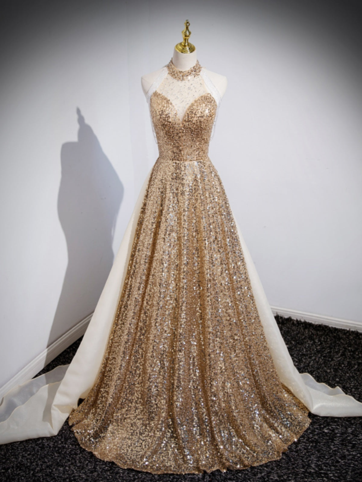 Golden Evening Dress Female Host Performance Dress