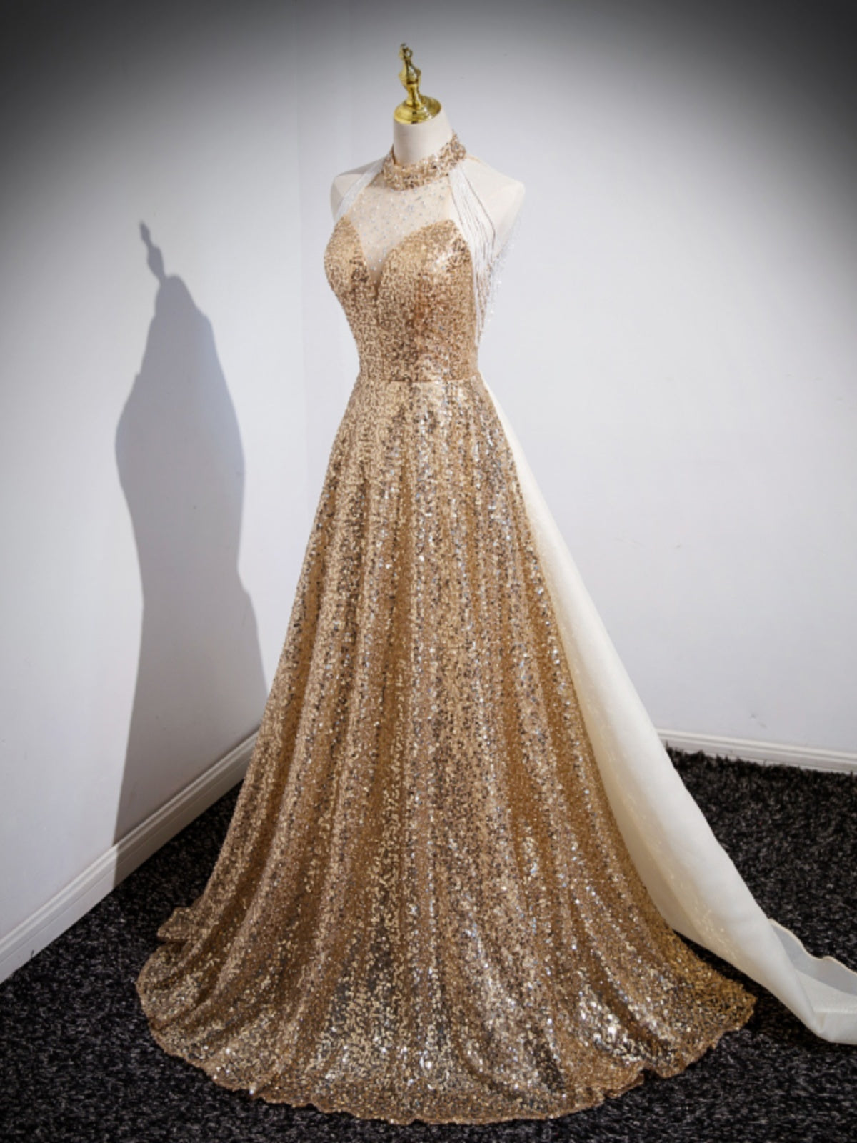 Golden Evening Dress Female Host Performance Dress