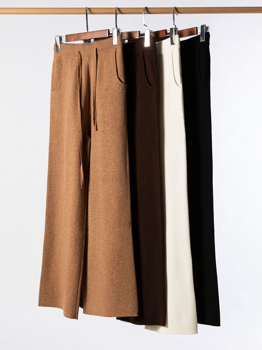 Thick Version Soft Glutinous Wool Drawstring High Waist Straight Wide Leg Pants