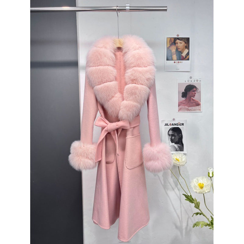 Women's Fur Collar Reversible Woolen Coat Long