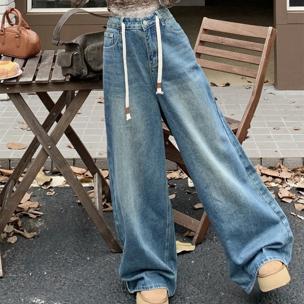 Women's Vintage Blue Drawstring Jeans