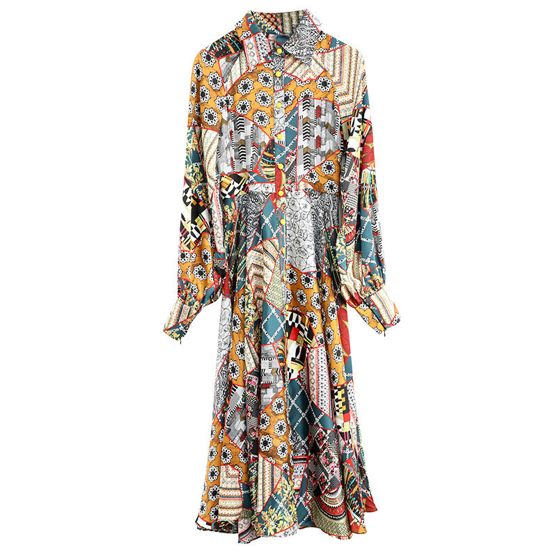 Vacation Style Printed Long Dress With Big Swing