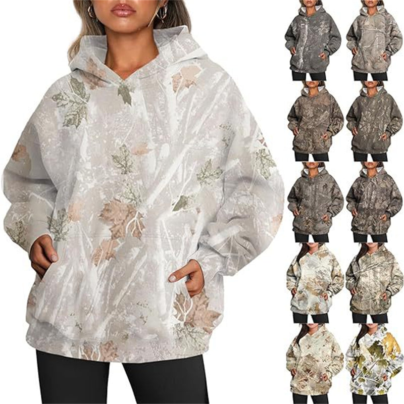 Women's Camouflage Hoodie Maple Leaf Print Oversized Sports Hoodie