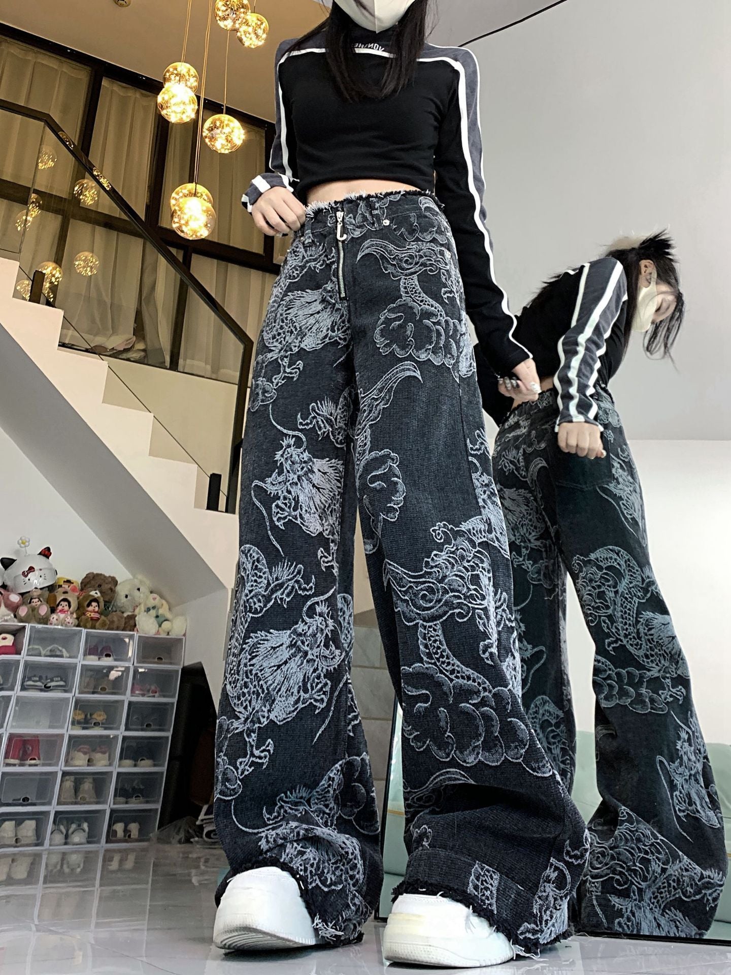 Women's Dragon Print Hip Hop Jeans