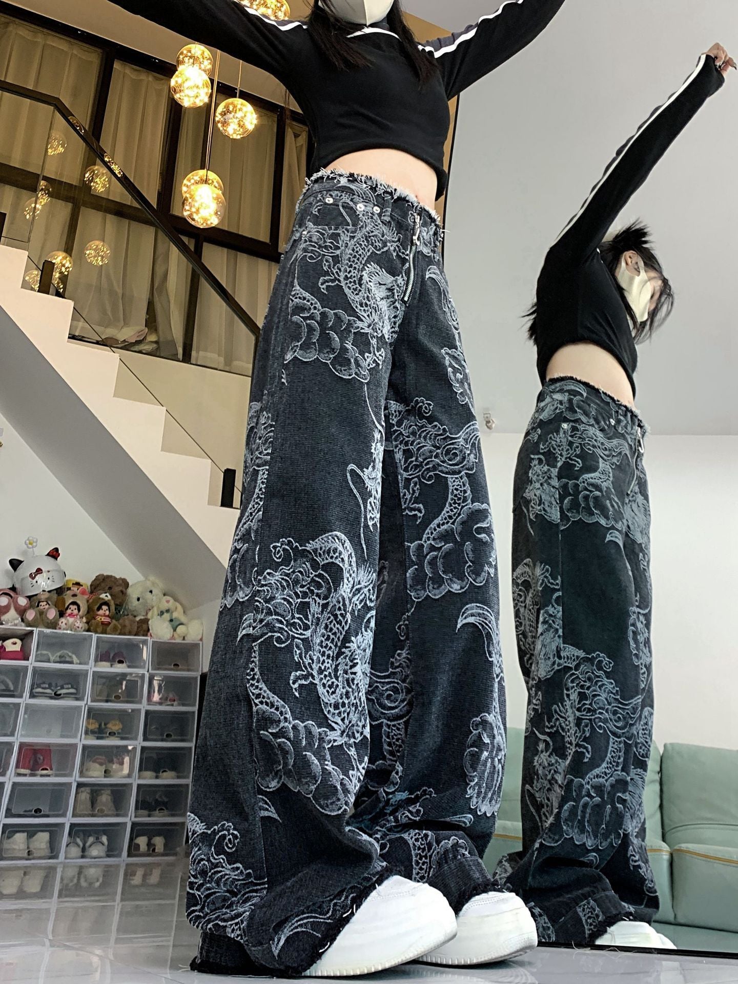 Women's Dragon Print Hip Hop Jeans