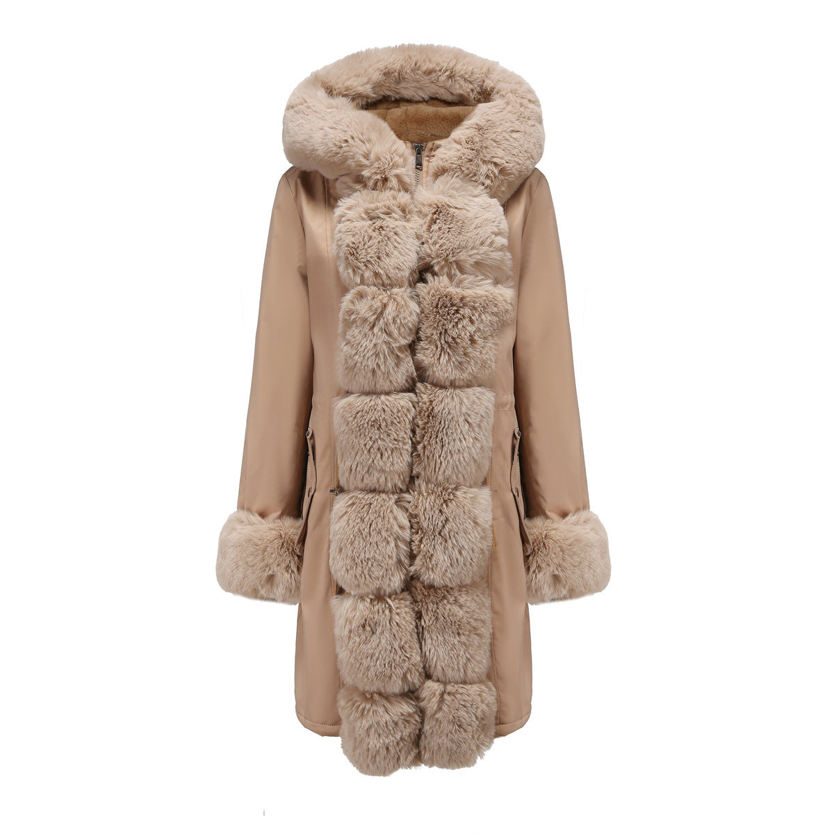 Manteau rembourré en coton pour femme, Parka mi-longue à manches longues avec col en fourrure amovible