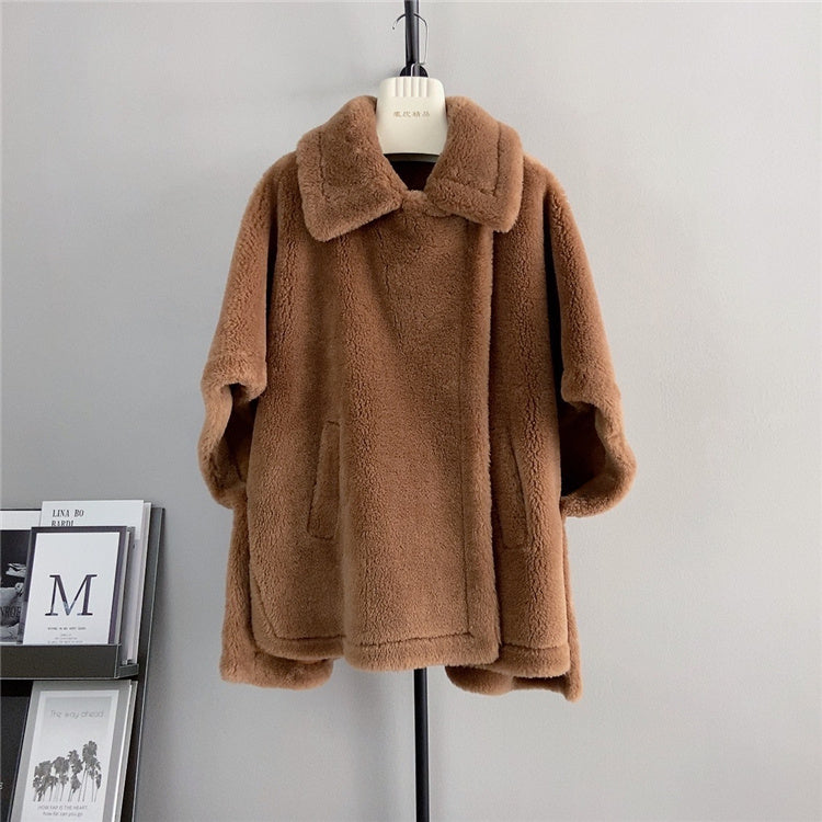 Women's Mid-length Loose Batwing Sleeve Lamb Fur Coat