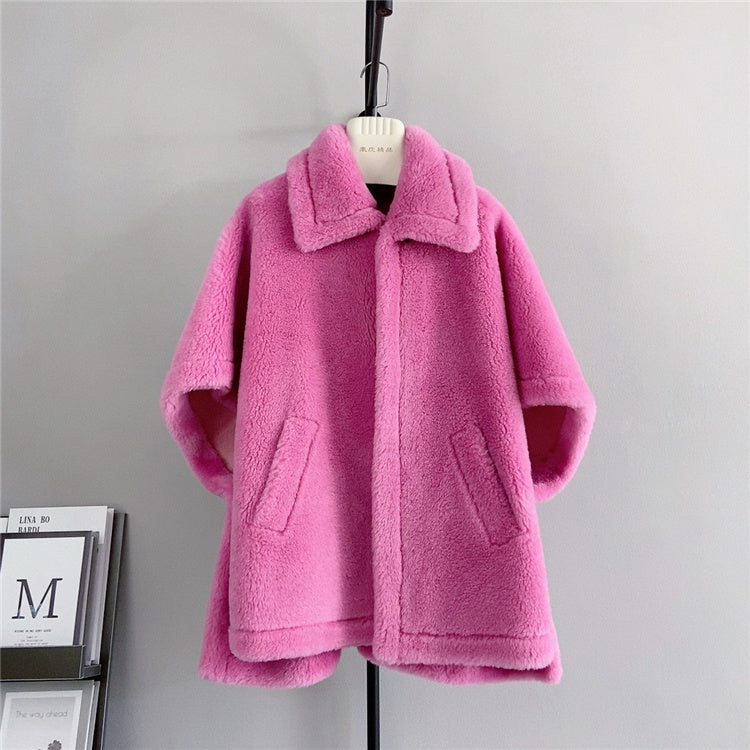 Women's Mid-length Loose Batwing Sleeve Lamb Fur Coat