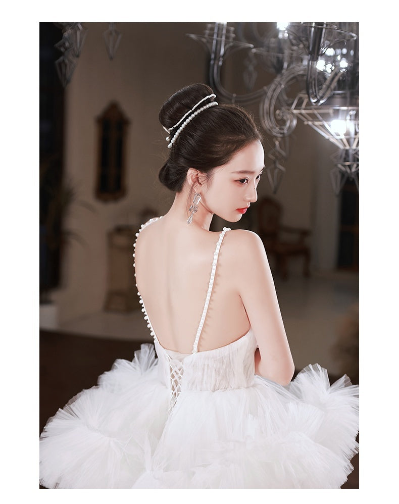 White Suspender Light Wedding Dress French Pettiskirt Temperament