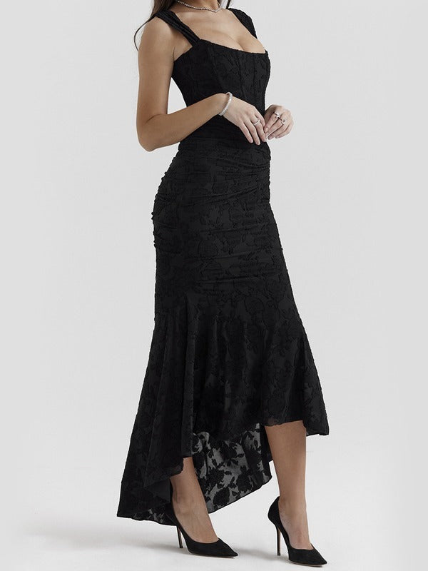 French Lace Dress Pleated Jacquard