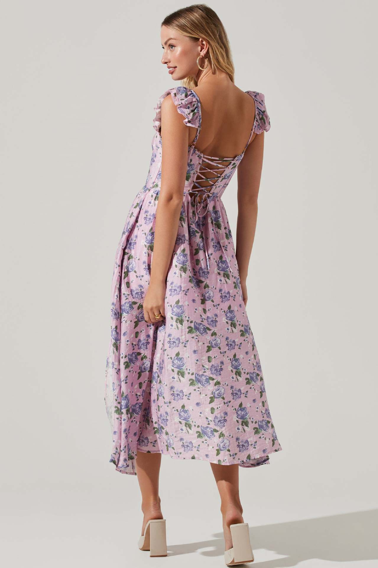 Robe longue amincissante à col carré pour femmes, imprimé Floral, fente latérale