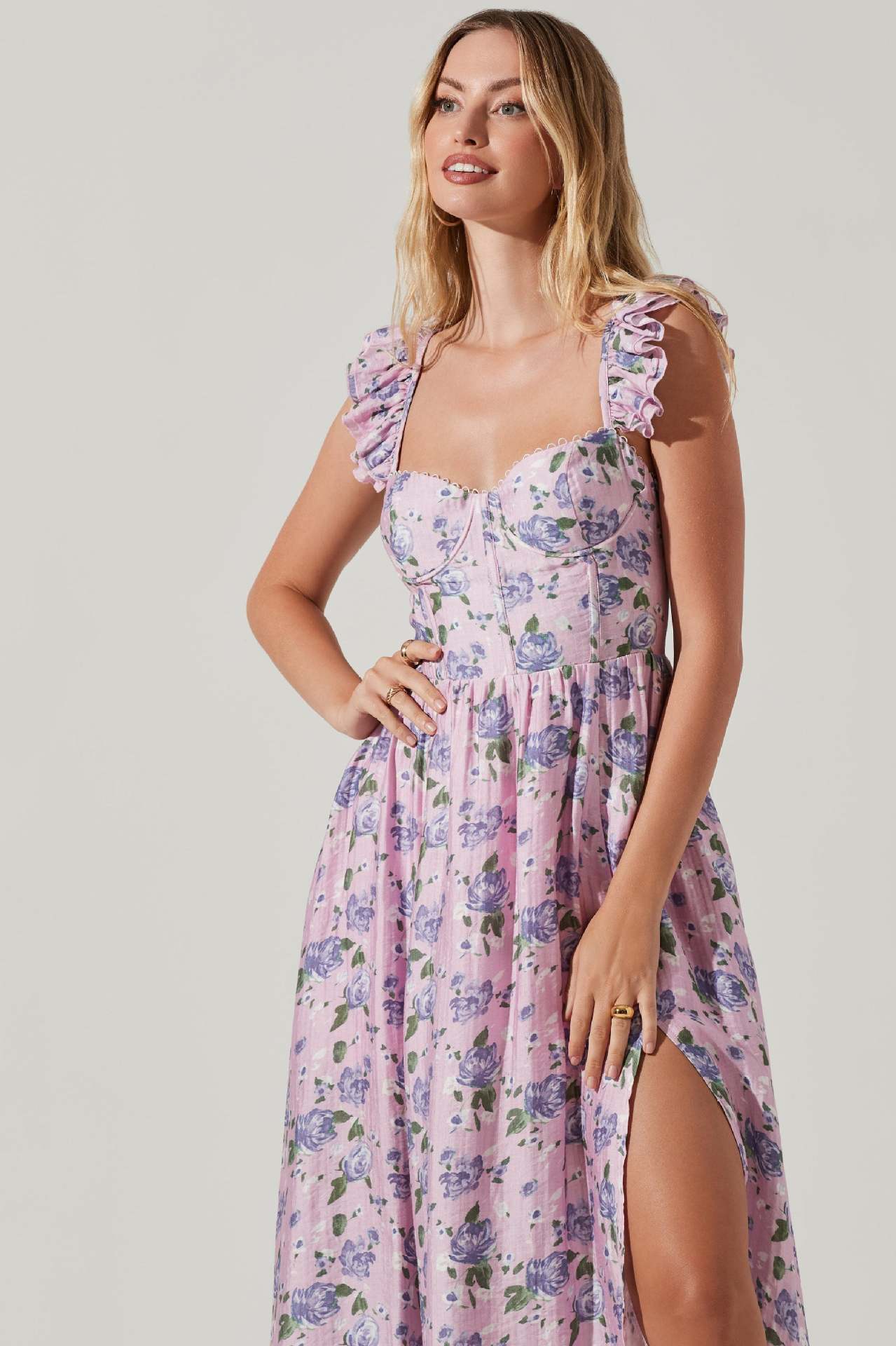 Robe longue amincissante à col carré pour femmes, imprimé Floral, fente latérale