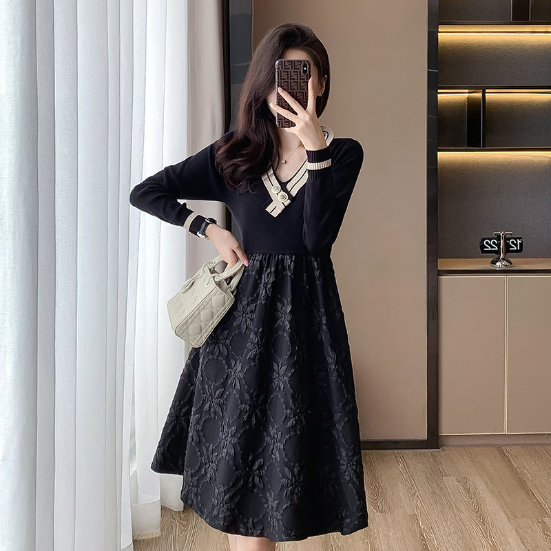 Women's Waist Slimming And Fashionable Stitching Dress