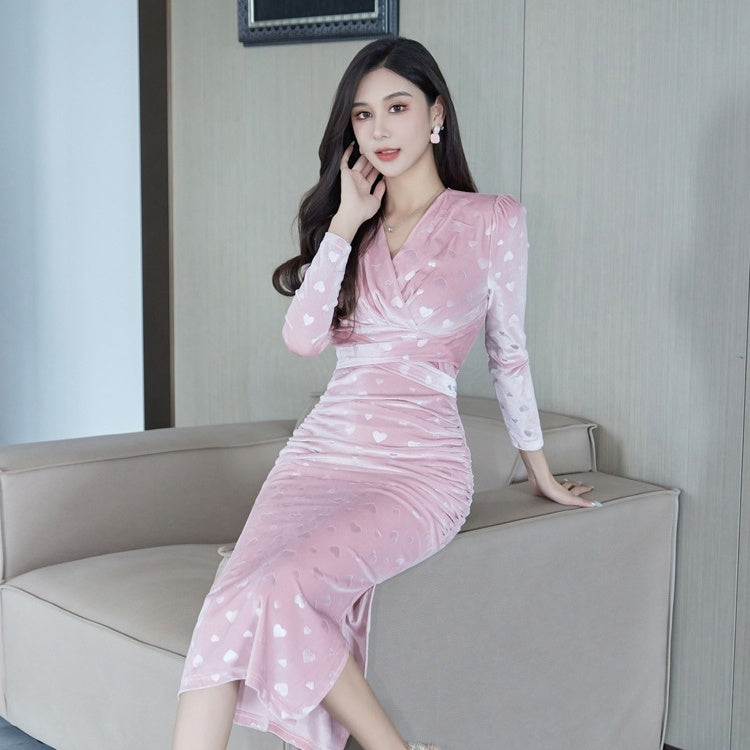 Women's High-end Velvet Long Sleeves Dress