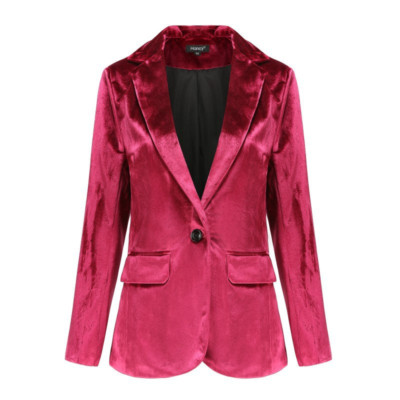 Velvet Office plus Size One Button Casual Velvet Blazer for Women