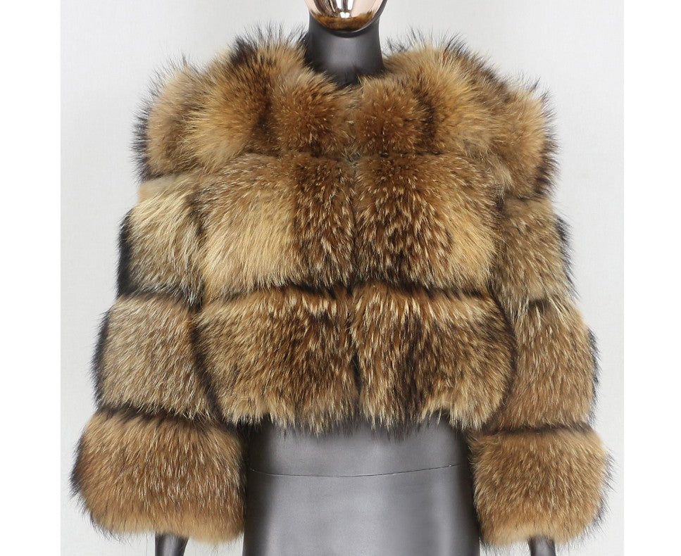 Fur Coat Imitation Raccoon Fur Fur Short Stitching Jacket Long-Sleeved Womens Clothing