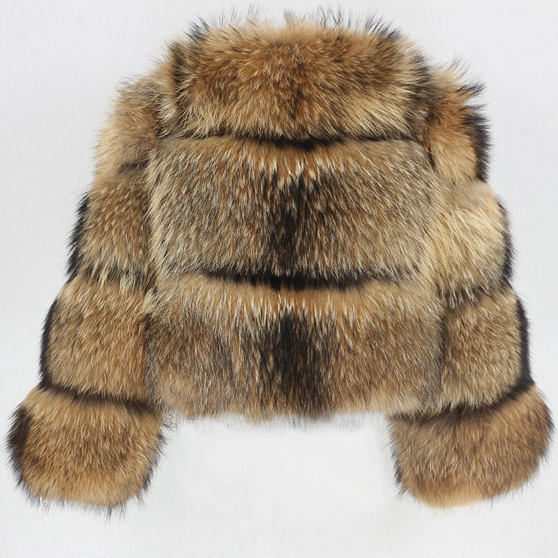 Fur Coat Imitation Raccoon Fur Fur Short Stitching Jacket Long-Sleeved Womens Clothing